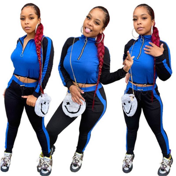 

women panelled navel tracksuits fashion trend long sleeve zipper lapels trousers suits designer female autumn new sports casual sets, Gray