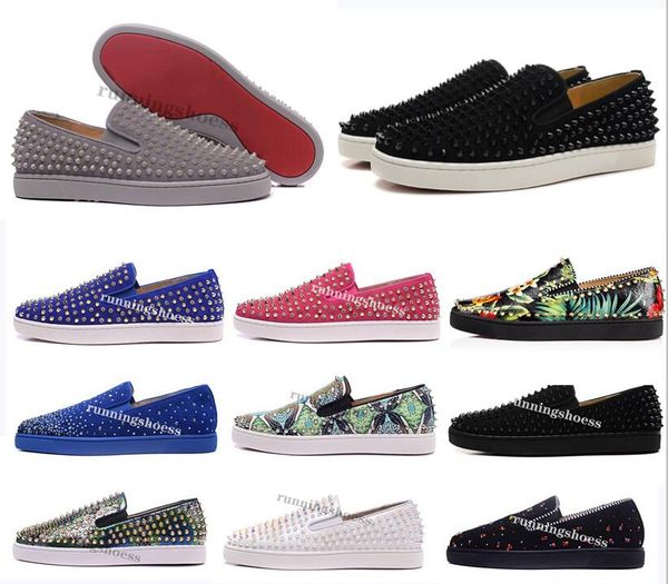 

designer shoes roller-boat men's flat loafers red bottom platform casual spikes women sandal spikers trainers black blue wedding party