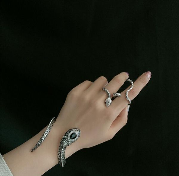 

selling original vintage old antique silver snake totem gemstone diamond personality exaggerated open bracelet bracelet fo, Golden;silver