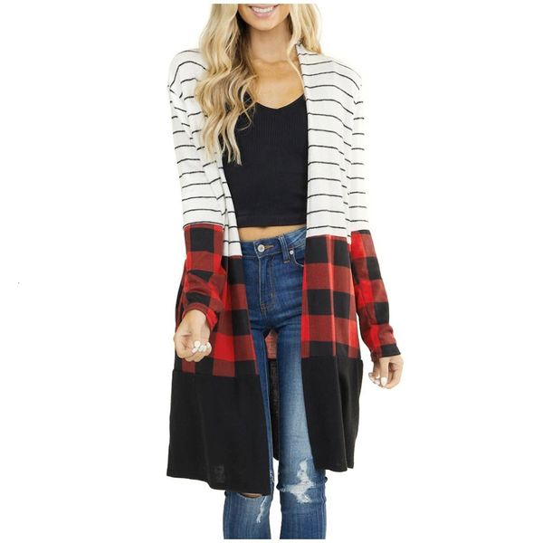 

women's long sleeve leopard/plaid striped patchwork cardigans open front coat kobieta kurtka manteau femme hiver 2020 a40, Black;brown
