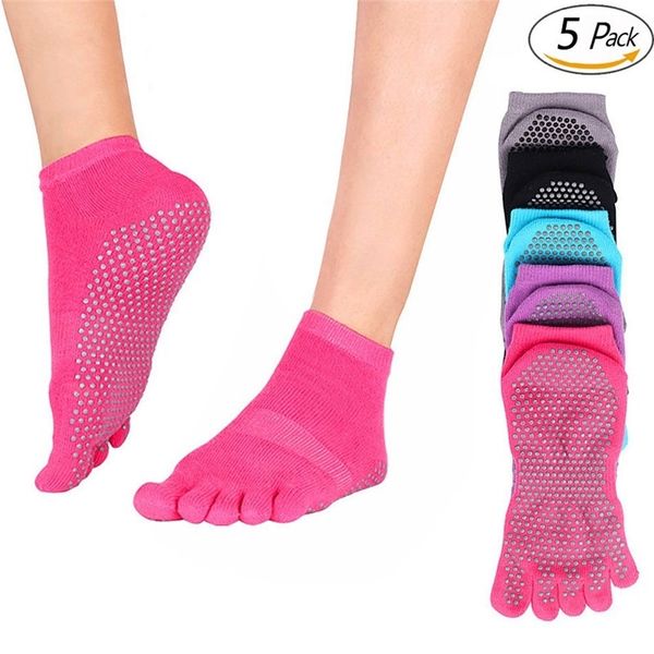 5 Paare/Los Frauen Professionelle Socken rutschfeste Fünf-Finger-Zehensocken Pilates Massagesocken für Frauen 201109