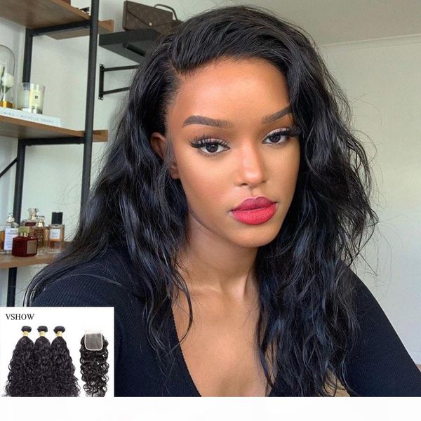 

natural wave bundles with closure vshow brazilian hair weave bundles remy hair extension human hair bundles with closure human, Black