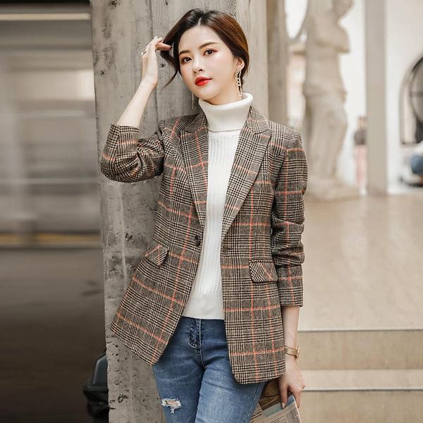 

women's suits & blazers fashion autumn women plaid blazer jackets work office ladies suit vintage single button pockets business female, White;black