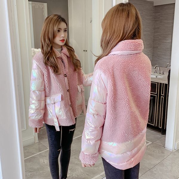 

will the new winter han edition granular pile splicing sequins down cotton-padded jacket 201014, Black