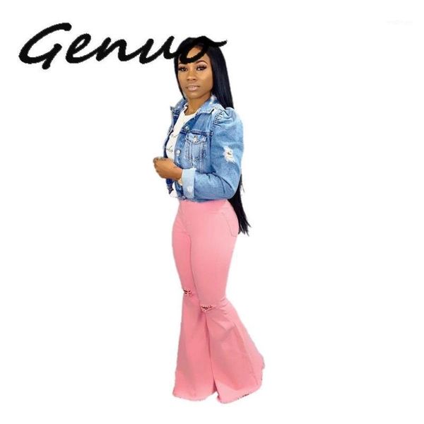 

women pink jeans fashionable holes ripped zipper middle waist casual denim flare pants full length bootcut pants1, Blue