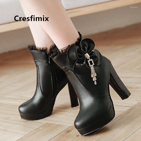 

boots cresfimix frauen stiefel women fashion white pu leather side zipper autumn ladies black winter botas b60381