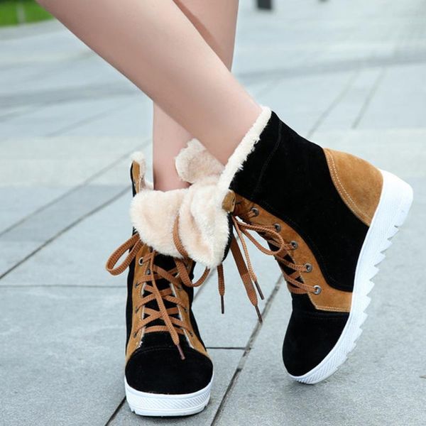 

boots 2021 plush warm winter woman shoes patchwork, Black