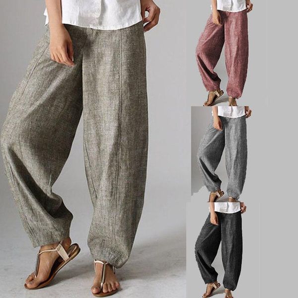 Женские брюки CAPRIS Женские повседневные стиль чистого цвета Высокая талия Широкий хлопок для женщин