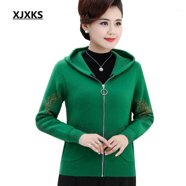 

xjxks 2020 autumn winter new fashion hooded women knitted jacket loose plus size wool cardigan women coat1, White
