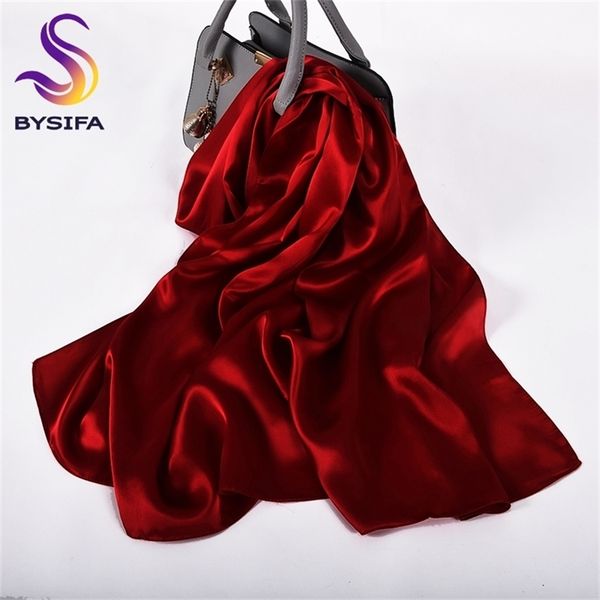 

bysifa] pure wine red shawl women fashion luxury crepe satin silk long scarves ladies brand head scarf cape y201007, Blue;gray