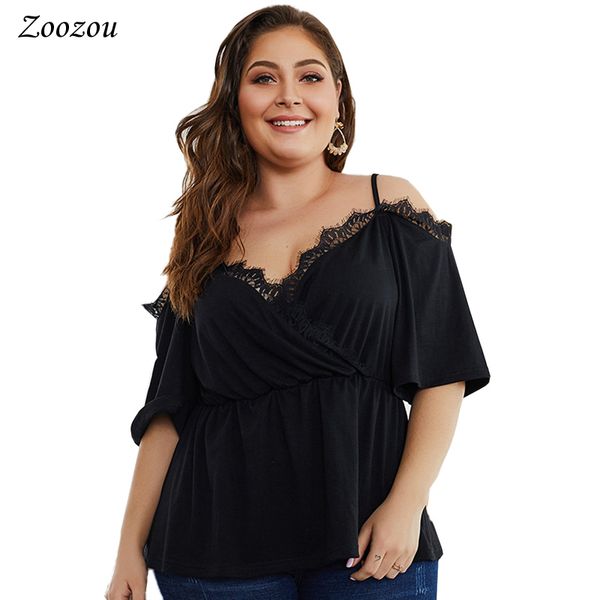 

lace patchwork strap women summer black off shoulder ladies t shirt plus size 3xl 4xl short sleeve women sling, White
