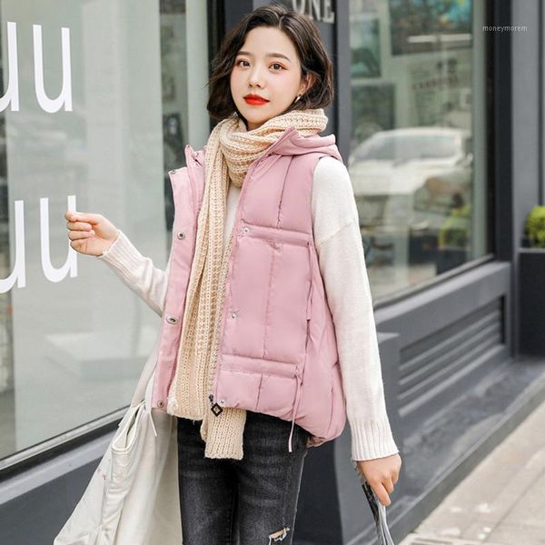 

outerwear winter vests women sleeveless coats sleeveless pink hooded cotton-padded print coats doudoune sans manche femme #t1, Black;white