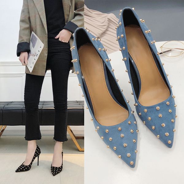 

2019 special rivet women pumps stiletto high heels spring wedding party women shoes sapato feminino classics slip on shoes, Black