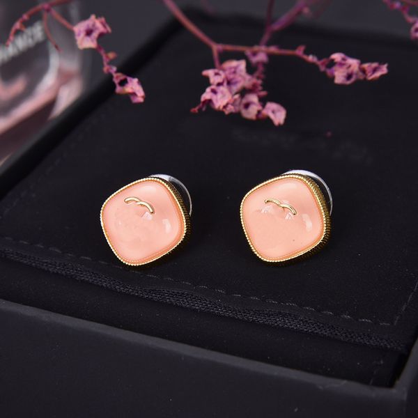 

2021 designer earrings classic c letter logo square resin stud 925 silver needle with box, Golden;silver