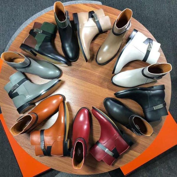 

vallu2020 autumn low-heeled short tube simple fashion elegant classic buckle full leather plus size women's boots, Black