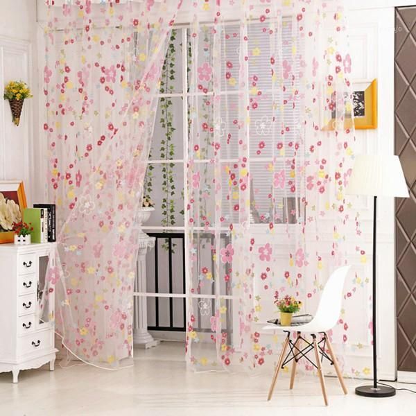 

floral print sheer curtain panel window balcony tulle room divider scarf curtain1