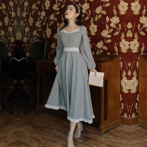 

casual dresses spring autumn dress female slim solid long sleeve square collar women mid-calf loose hollow out ladies y598, Black;gray