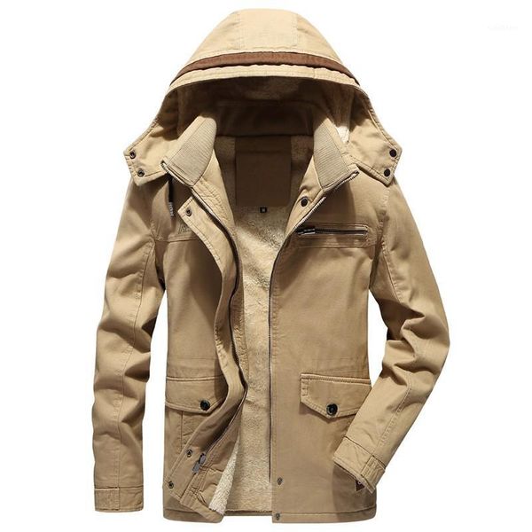 

loldeal winter men's jacket plus velvet thicken youth slim mid-length hooded cotton jacket1, Black;brown