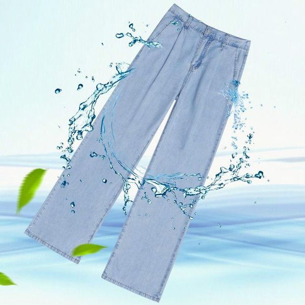 

women's jeans women summer thin denim wide-leg pants high-waisted loose-fitting straight long for baggy, Blue