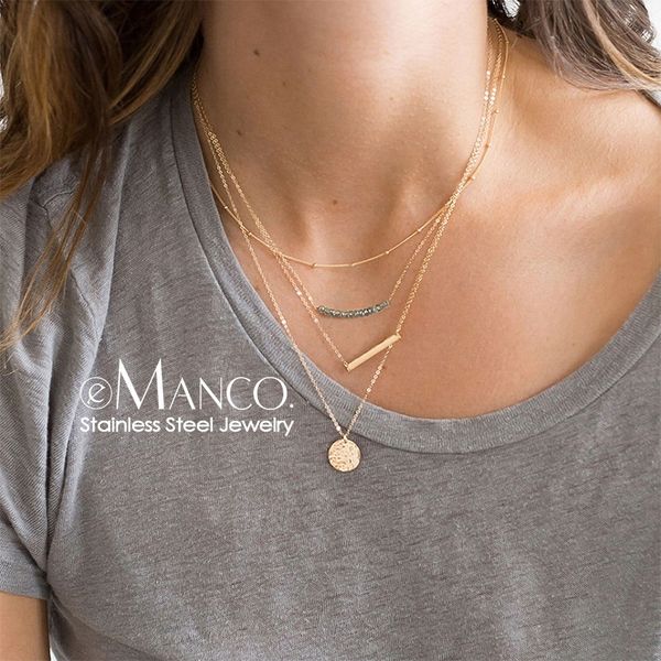 

e-manco trendy muliti layered choker necklace women stainless steel necklace for women pendants necklace set jewelry y200323, Silver
