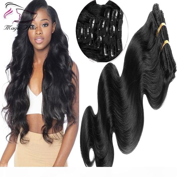 

7a natural black clip in hair 10pcs 150g set body wave 8-30inch brazilian remy real human hair clip in extensions, Black;brown