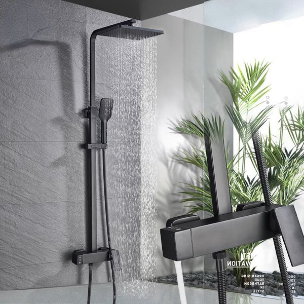 Matte schwarze Wand montiert Regendusche Wasserhahn drehen Gießkanne Bäder Dusche Set Handsälenkopf Regen Badezimmer Mischbatterie