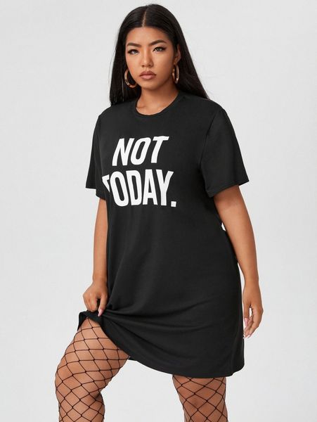 

plus letter graphic tee dress 77vf#, Black