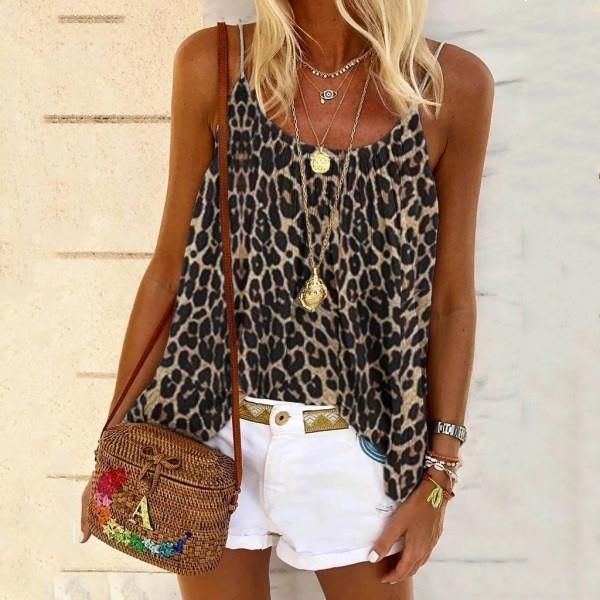 

women summer fashion camis t shirt european american sling leopard print casual ladies women vest ladies plus size, White