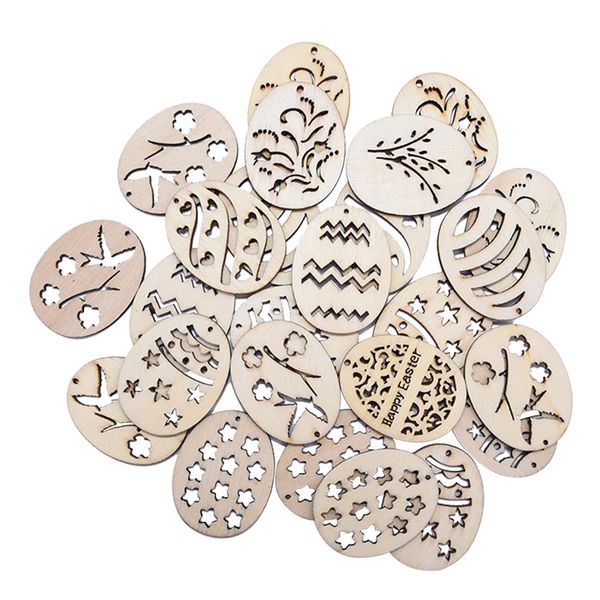 

25pcs wooden eggs wood pendant party supplies craft diy ornament hanging tag for happy easter decor