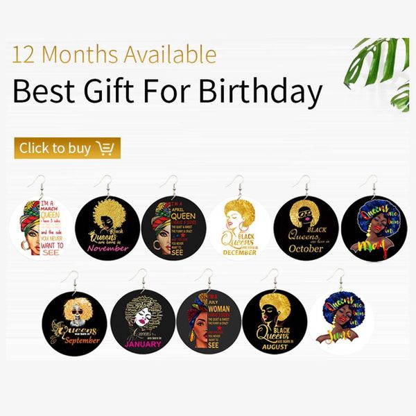 

dangle & chandelier somesoor 12 months birth printed wooden drop earrings black queen afro natural hair design loops for women gifts 12pairs, Silver