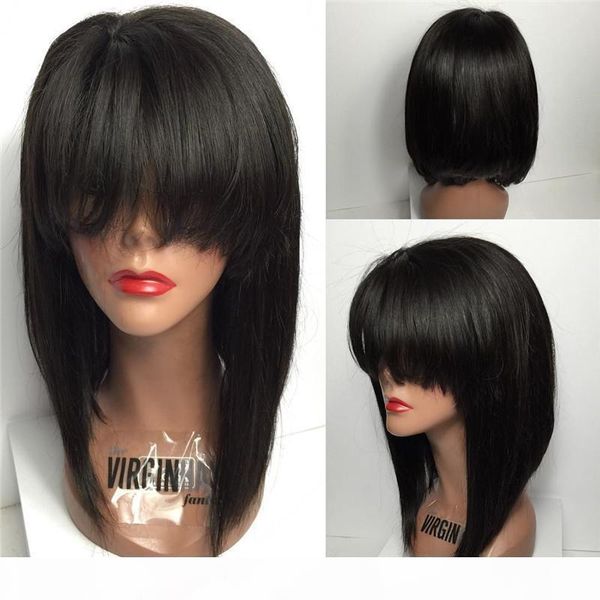 

brazilian human hair bob wigs for black women short hair lace front wig bob style 130% density glueless bob full lace wigs cheap, Black;brown
