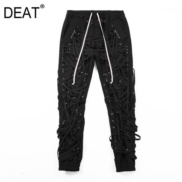 

deat 2020 new autumn and winter high waist stringe drawstring full length black color pants female trousers wn15101l1, Black;white