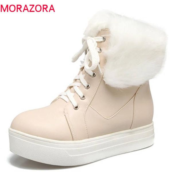 

morazora 2020 big size 34-44 ankle boots women lace up simple boots round toe comfortable flat shoes woman winter snow, Black