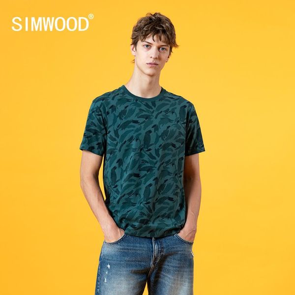 

simwood 2020 summer new print t-shirt men vintage 100% cotton plus size breathable thick 210g fabric tshirt sj130880 1021, White;black