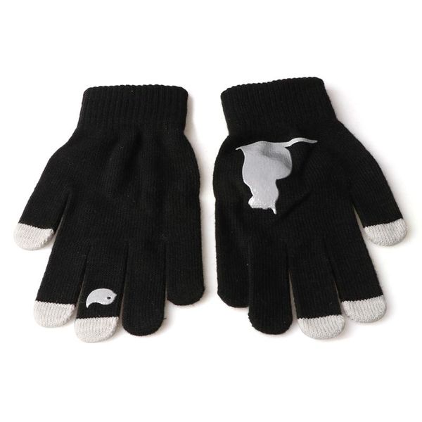 

2021 new women winter knitted touchscreen gloves cartoon bird irregular warm mittens, Blue;gray