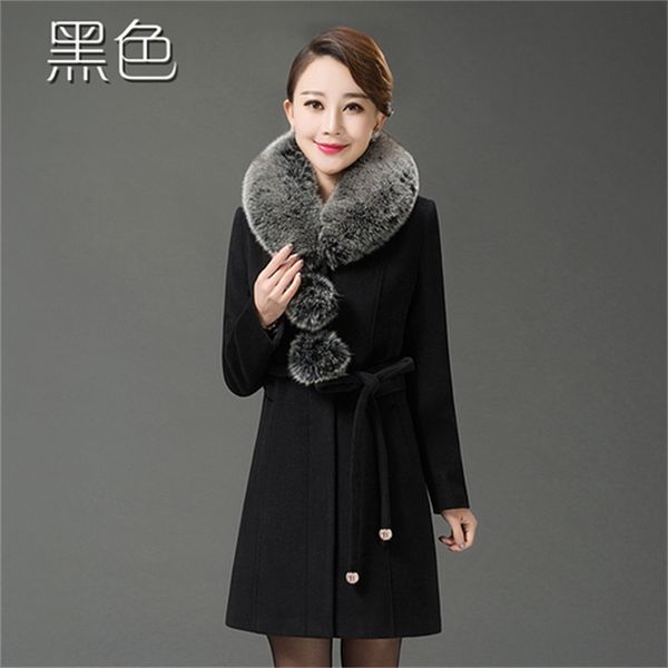 

2021 new women jackets winter thick wool long jacket plus size 5xl 6xl fur collar of fake women's coat kj244 saj1, Black;brown