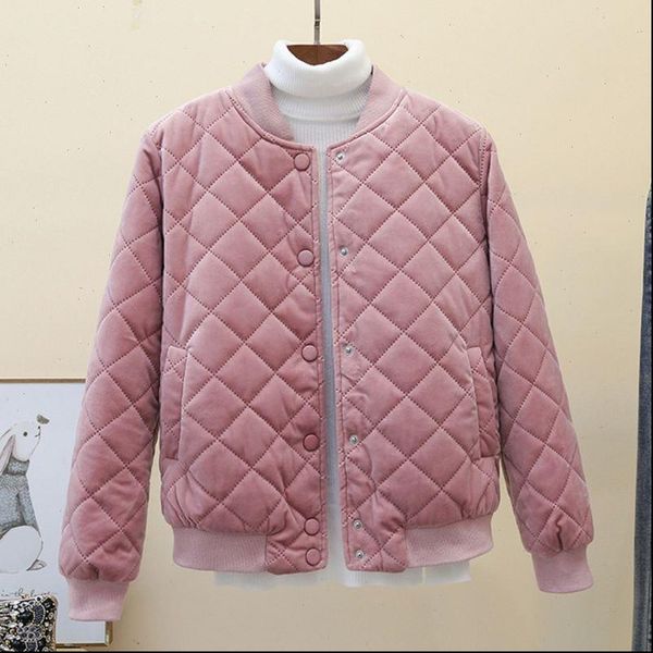

velour women parkas winter jacket short women coats parka mujer slim winter jacket women round neck covered button lady, Black