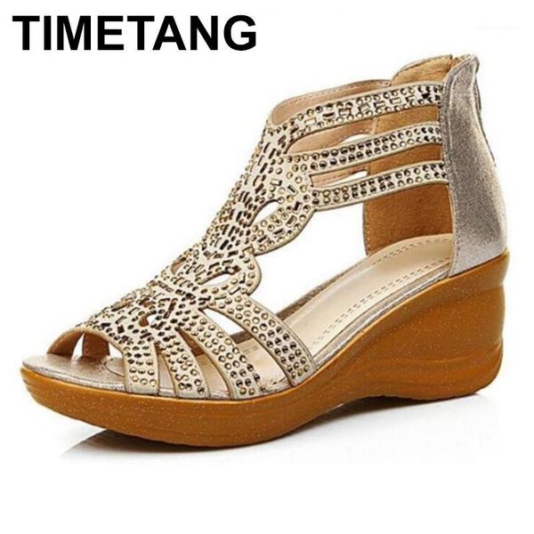 

sandals timetang2021 summer roman women fashion rhinestone wedges casual gold zipper platform women1, Black