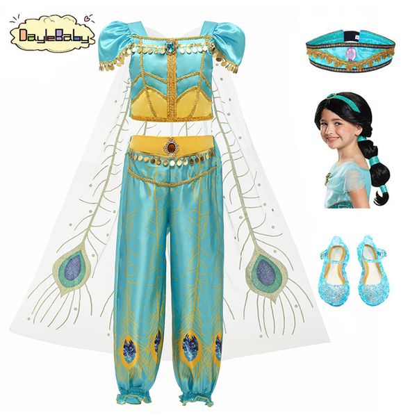 

girls kid summer jasmine princess dance dress suit aladdin halloween christmas performance costume skirt pant two piece set 200930, Blue