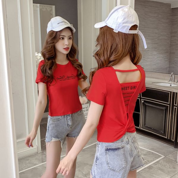 

summer 2020 new orange open back t-shirt women's sleeve jacket jacketjacket short jacketslim and careful machine short sense is s, White
