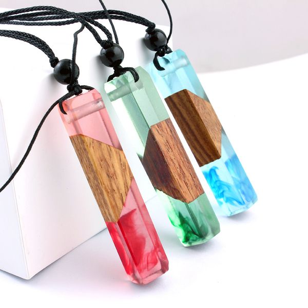 

Solid wood personality pendant necklace sweater chain national tourism jewelry solidification time resin manual, Slivery;golden