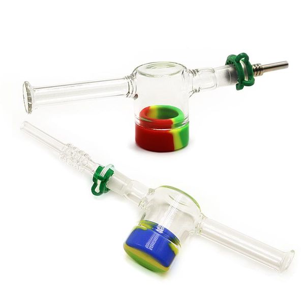 5 polegadas Mel Dab Palha Glass Tubulações 10mm Composição Silicone Frasco Fumar Acessório Plástico Clipes Heady Mini Tube Wax Rigs Pequenos