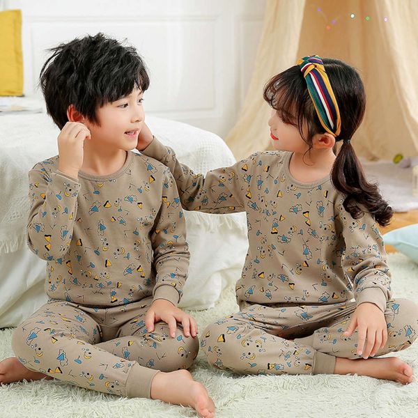

set children's clothing new underwear autumn winter men's and women's cotton round neck home pajamas oc2h, Blue;red