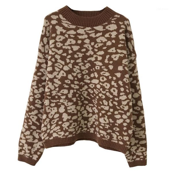 

leopard big size knitting sweater loose fit round neck long sleeve women pullovers new fashion tide autumn winter 2020 a01-b1, White;black