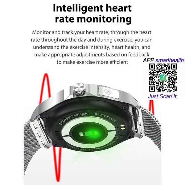 

smart call watch r26 bluetooth hand full touch fitness tracker band men women ecg heart rate round music sports smartwatch wmtuuh