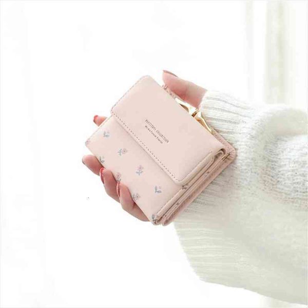 

short buckle wallet korean version of the three fold small fresh and simple personality small floral mini money clip, Red;black