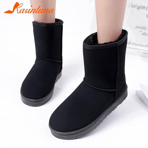 

2020 new brand fashion woman shoes flock waterproof round toe flat with slip-on short plush autumn winter ankle boots, Black
