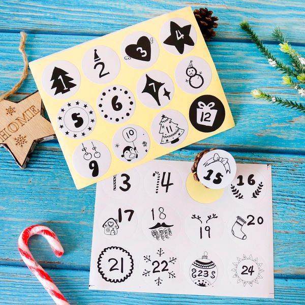 

newwhite number merry calendar christmas 1-24black stickers gift advent sticker xmas party decor diy packing labels stationery96pcs 6