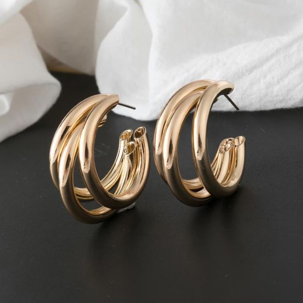 

zouchunfu woman's exaggerated pierced jewelry in punk style gold earrings creative overlay semicircle open earrings, Golden;silver