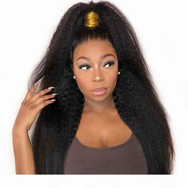 

kinky straight 360 lace frontal wig fake scalp 13x4 lace front wig italian yaki fake scalp full lace human hair wigs, Black;brown